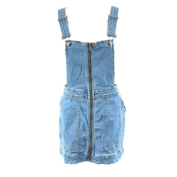 Wild Fable Overall Mini Dress Denim Pockets Full Zip Distressed Edge Blue Size S - Picture 1 of 6